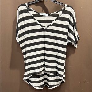 Maurices Black and Gray Striped Short Sleeve Top